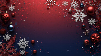 Festive Decorations: An array of sparkling ornaments and snowflakes create a dazzling display against a gradient backdrop, embodying the spirit of celebration and the warmth of the season.