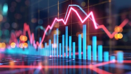Market Insights: Dynamic graphical representation of financial data, showcasing market trends. Highlighting the interplay of lines and bars - Powered by Adobe