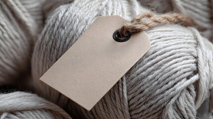 Realistic close up of recycled textile yarn with blank label area for product details artisan look
