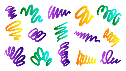 Fototapeta premium Set of random abstract colorufl lines doodles art - brush strokes doodle art