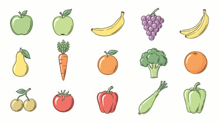 Set of Fruit and Vegetables Colorful Icons