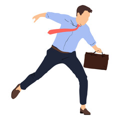 Businessman in a suit, walking running with suitcase isolated on a white background.