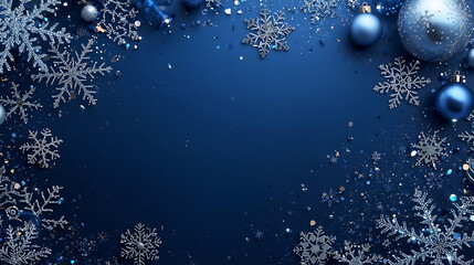 Winter Wonderland: Delicate snowflakes and gleaming ornaments frame a space for winter festivities. The deep indigo hue evokes the serene ambiance of the festive season. 