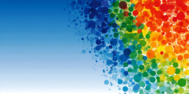 Vibrant Rainbow Colored Bubble and Circle Pattern on Blue Gradient Background