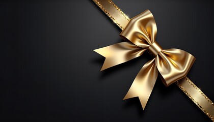 Elegant golden satin ribbon bow on a dark textured background for celebrations.