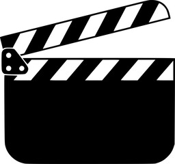 simple black silhouette of a film clapperboard with an elevated clapper