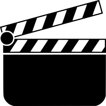 simple black silhouette of a film clapperboard with an elevated clapper