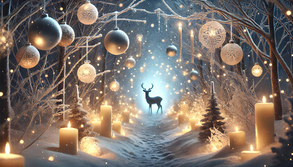 Christmas Snow Deer Background Wallpaper