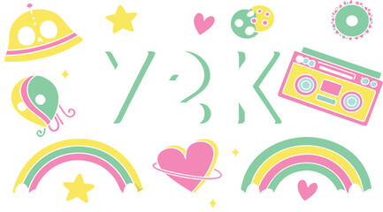 Colorful seamless vector pattern set with cute cartoon birthday party icons, flowers, hearts, and kids' alphabet letter illustration design