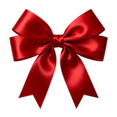 Red Satin Gift Ribbon Bow on Transparent Background