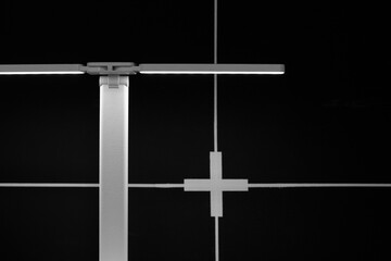 dark black geometric pattern interior square shape background square shape with table lamp illumination light