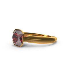 Elegant gold ring featuring asscher cut ruby on transparent background