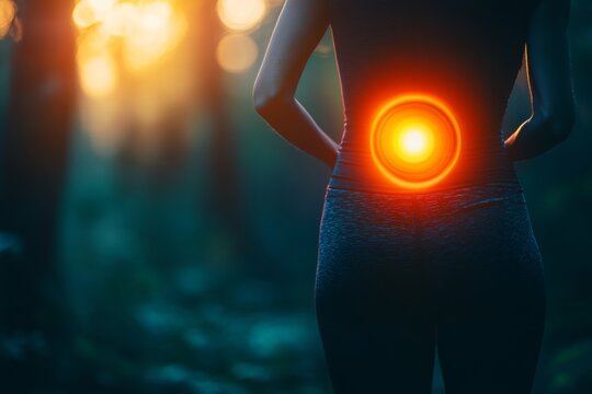 selective focus on lower back with glowing pain halo
