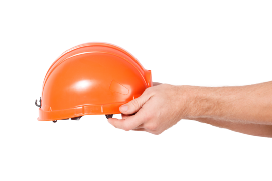 A person holding a hard hat, ready to work on site