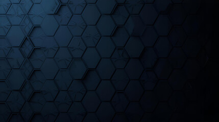 Abstract dark blue honeycomb pattern with varying depths and a gradient fade to black.