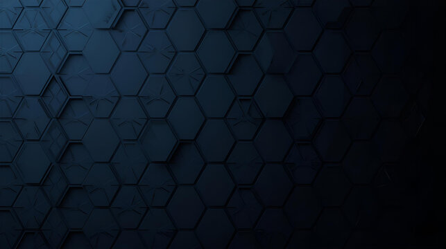 Abstract dark blue honeycomb pattern with varying depths and a gradient fade to black.