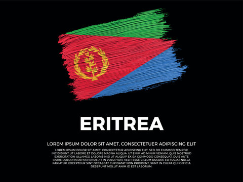 Flag of Eritrea. Eritrean and African Culture. Vibrant, textured brushstroke effect style. Black background with copy space. Dramatic composition in negative space.
