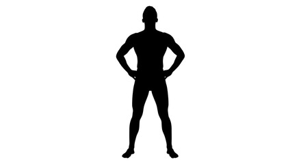 Silhouette of a muscular man standing with hands on hips against a white background in full body shot