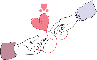 Cute Red String of Fate Hands with Hearts