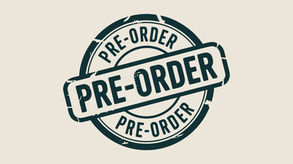 Obraz premium A circular pre order stamp with a rectangular banner across the center on a light beige background