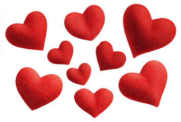 Fototapeta premium Group of red hearts on isolated white background concept of love and tenderness illustration