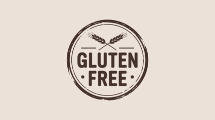 A gluten free brown stamp with wheat stalks on a beige background for allergy friendly food products