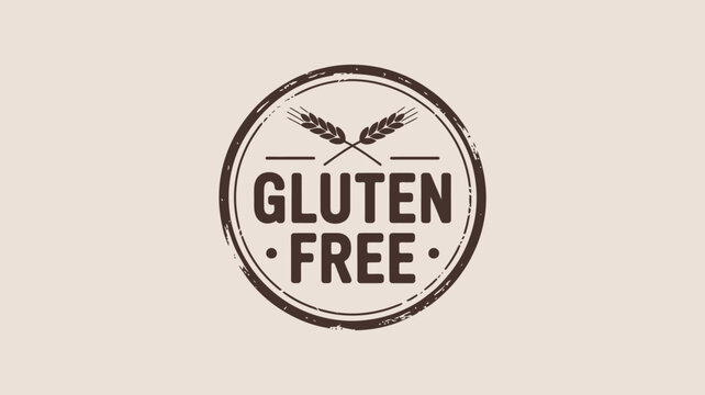 A gluten free brown stamp with wheat stalks on a beige background for allergy friendly food products