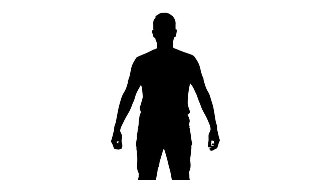 Silhouette of a man standing with arms down against a white background in a full shot view image - Powered by Adobe