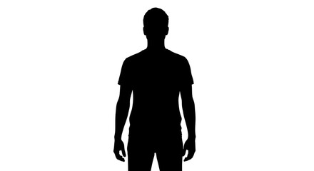 Fototapeta premium Silhouette of a person standing in a t shirt and pants against a white background in a studio shot