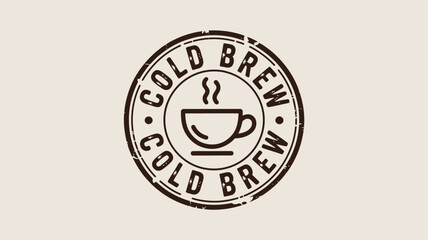 A stamp style graphic of a cup of coffee with the words cold brew around the circle border design