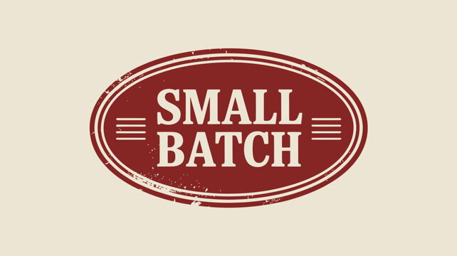 A small batch oval logo with horizontal lines and a distressed texture on a cream colored background