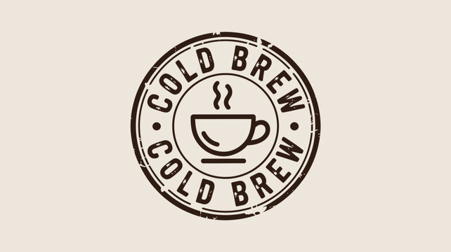 A stamp style graphic of a cup of coffee with the words cold brew around the circle border design