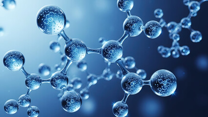 Scientific visualization 3D render of microscopic chemical structure showing interconnected molecules and bonds symbolizing modern biotechnology