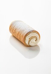 Cream-Filled Pastry Roll on White Background
