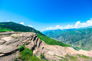 Picturesque mountain landscape with a steep cliff. North Caucasus