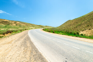 Picturesque landscape on a highway in the semi-desert of the North Caucasus mountains