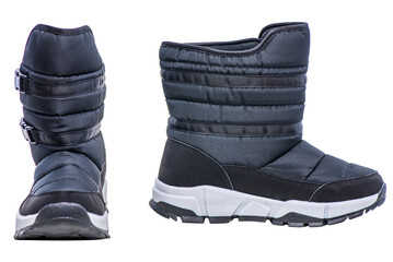 Winter insulated children's boots on white