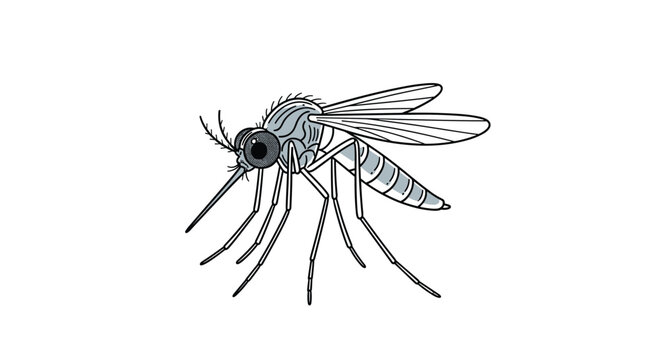A detailed and anatomically correct illustration of a common mosquito insect shown from a side profile view on a white background.