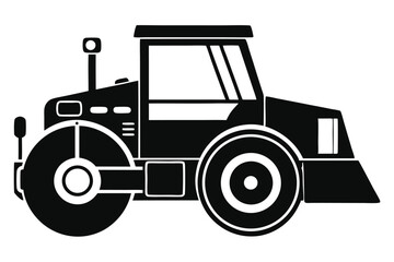 Black and white road roller icon isolated on a white background