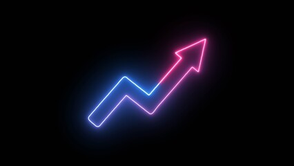 Neon glowing business growth rising arrow. Business chart growth concept. Neon business graph concept in black background. illustration