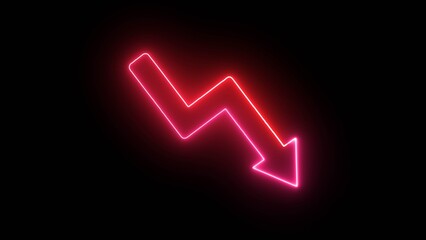 Financial business Loss down graph chart with red neon line. illustration