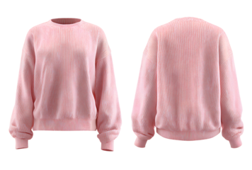Light pink sweater with long sleeves front and back views on transparent background for clothing mockups