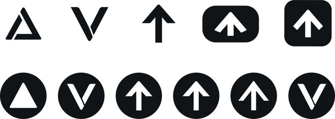 Collection of minimal arrow icons and directional symbols in circular and square shapes for navigation interface design