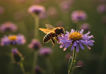 Bees collecting nectar on a bright yellow flower in a vibrant nature scene.