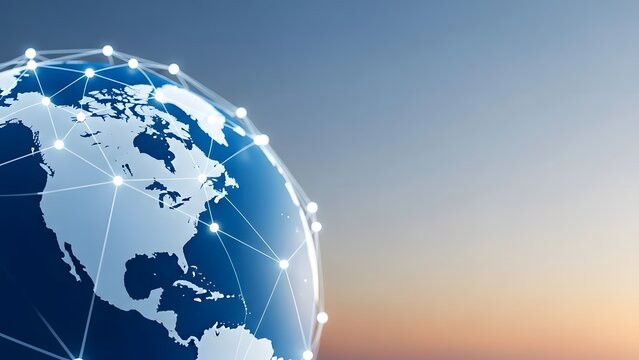 Global network connection represented by a globe with connected dots and lines - Powered by Adobe