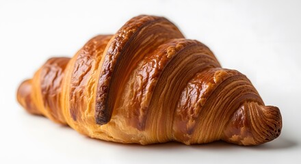 Freshly baked croissant golden brown and flaky isolated on white background