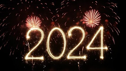 Time Lapse Fireworks Revealing 2024 New Year Celebration.