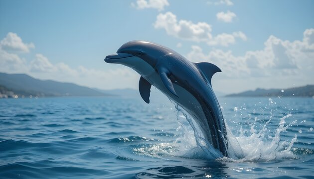 HD 8K Wallpaper Featuring Dolphin Leaping Gracefully Above Ocean Water Surface - Powered by Adobe