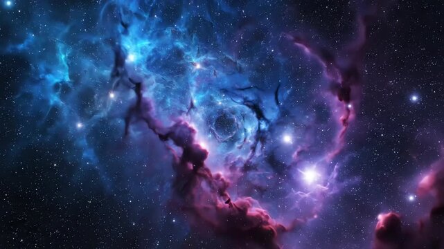 Hypnotic flowing gaseous cloud of vibrant blue and purple interstellar dust creating a mesmerizing seamless abstract loop background nebula, fantasy, abstract
