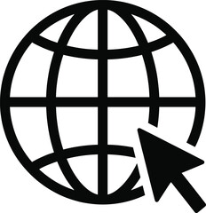 Globe and Mouse Pointer Vector Icon Silhouette Illustrating Worldwide Internet Access and Website Navigation, Ideal for Technology, Network, Global, and Communication Concepts